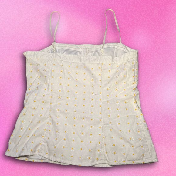 Size Large (Juniors) Cotton Eyelet White Button Babydoll Top - Picture 2 of 4